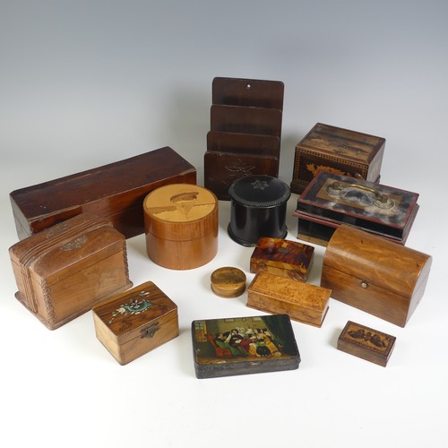 523 - A collection of small antique Boxes, including; an antique miniature oak domed top Tea Caddy, a Tunb... 