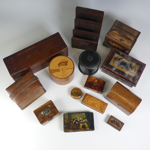 523 - A collection of small antique Boxes, including; an antique miniature oak domed top Tea Caddy, a Tunb... 