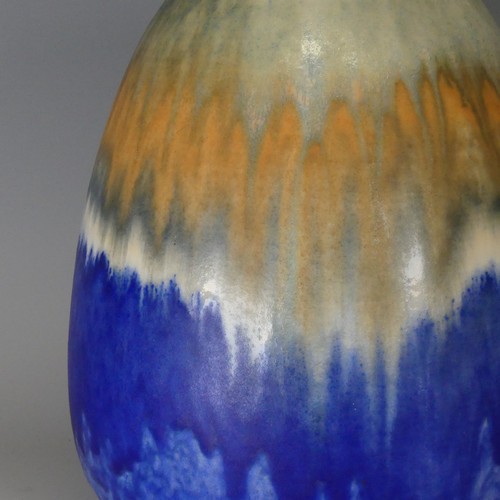 101 - A 1932 Ruskin tapered Vase, crystalline glaze of blues over light brown trickling through to a deep ... 