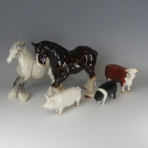 102 - A Beswick Pottery grey cantering Shire Horse (975), together with a Beswick Boar 'Champion Boy', a B... 