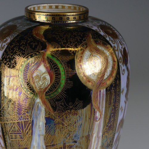 106 - Daisy Makeig-Jones for Wedgwood; a pair of 'Candlemas' Fairyland Lustre Vases, c. 1920, of ovoid bal... 