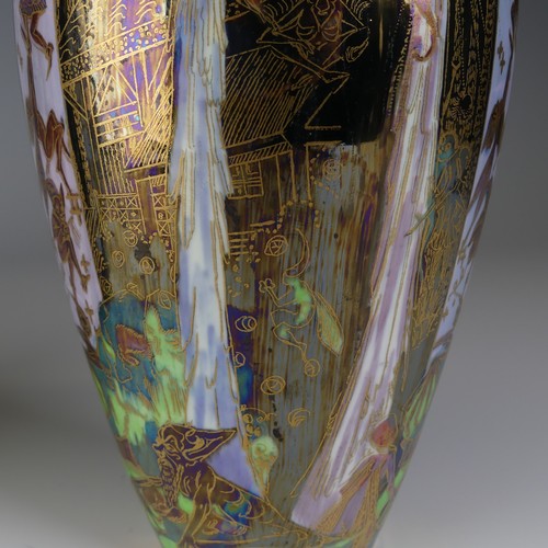 106 - Daisy Makeig-Jones for Wedgwood; a pair of 'Candlemas' Fairyland Lustre Vases, c. 1920, of ovoid bal... 