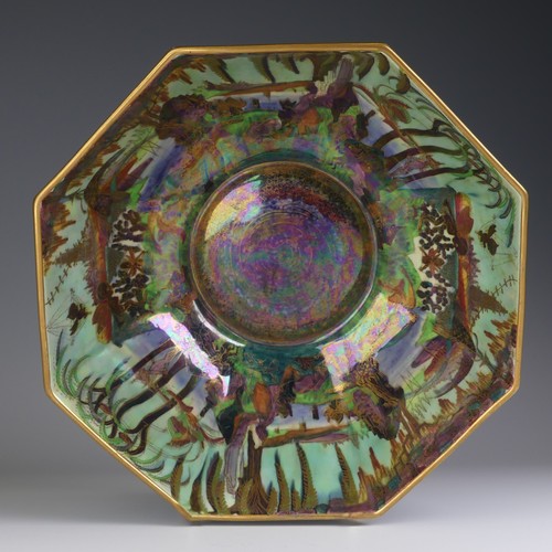 107 - Daisy Makeig-Jones for Wedgwood; a Fairyland Lustre 'Woodland Elves VII' octagonal Bowl, the exterio... 