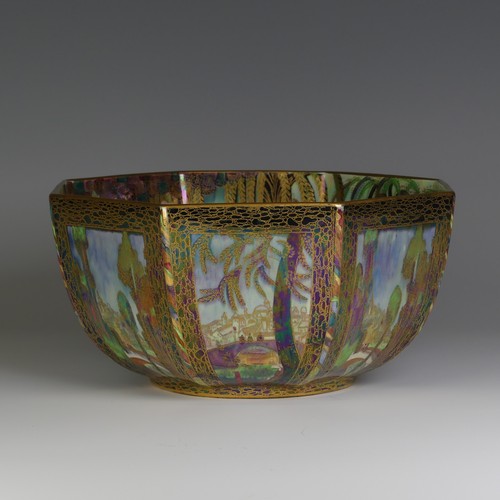 107 - Daisy Makeig-Jones for Wedgwood; a Fairyland Lustre 'Woodland Elves VII' octagonal Bowl, the exterio... 