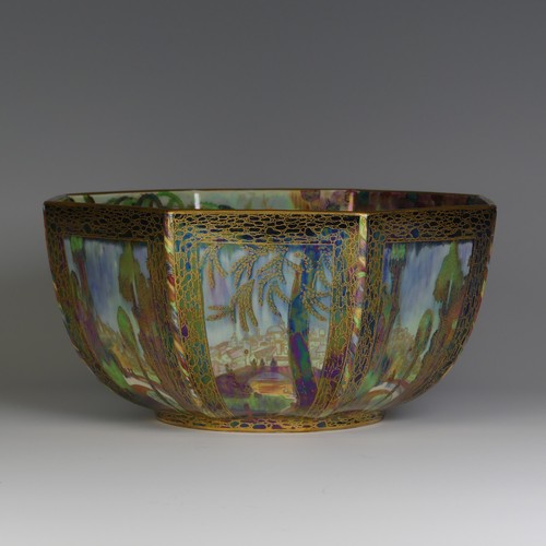 107 - Daisy Makeig-Jones for Wedgwood; a Fairyland Lustre 'Woodland Elves VII' octagonal Bowl, the exterio... 