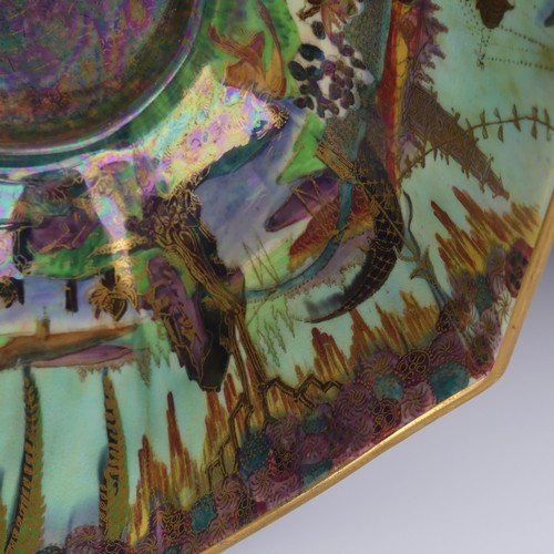 107 - Daisy Makeig-Jones for Wedgwood; a Fairyland Lustre 'Woodland Elves VII' octagonal Bowl, the exterio... 