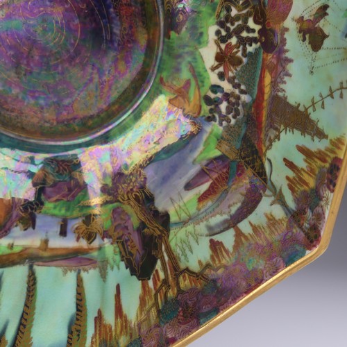 107 - Daisy Makeig-Jones for Wedgwood; a Fairyland Lustre 'Woodland Elves VII' octagonal Bowl, the exterio... 