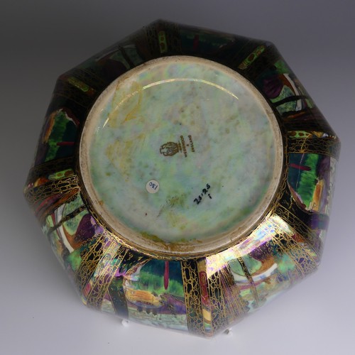 107 - Daisy Makeig-Jones for Wedgwood; a Fairyland Lustre 'Woodland Elves VII' octagonal Bowl, the exterio... 