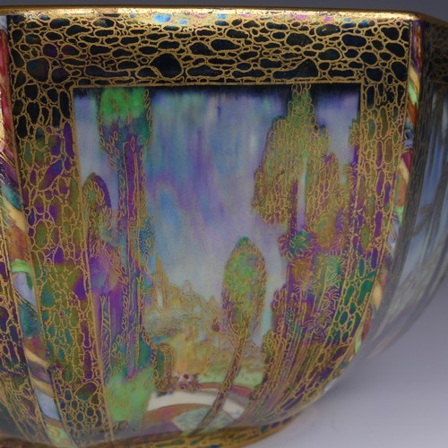 107 - Daisy Makeig-Jones for Wedgwood; a Fairyland Lustre 'Woodland Elves VII' octagonal Bowl, the exterio... 