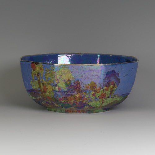 112 - An unusual Wilton Ware octagonal Lustre Bowl, decorated in the style of Fairyland Lustre, factory ma... 