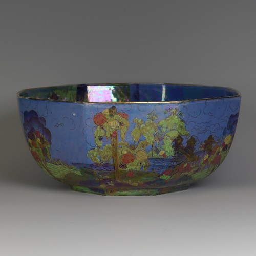 112 - An unusual Wilton Ware octagonal Lustre Bowl, decorated in the style of Fairyland Lustre, factory ma... 