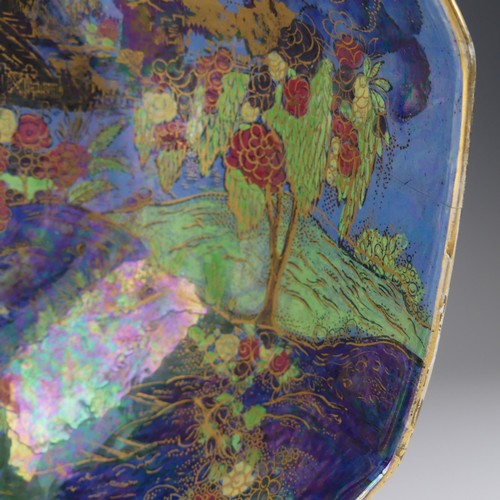 112 - An unusual Wilton Ware octagonal Lustre Bowl, decorated in the style of Fairyland Lustre, factory ma... 