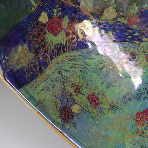 112 - An unusual Wilton Ware octagonal Lustre Bowl, decorated in the style of Fairyland Lustre, factory ma... 