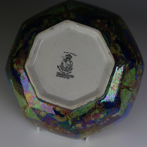 112 - An unusual Wilton Ware octagonal Lustre Bowl, decorated in the style of Fairyland Lustre, factory ma... 