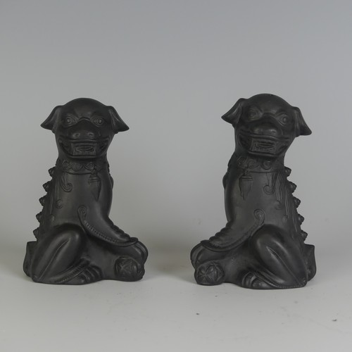 114 - A pair of Wedgwood black Basalt salt and pepper Shakers, in the form of Dogs of Foo, impressed marks... 