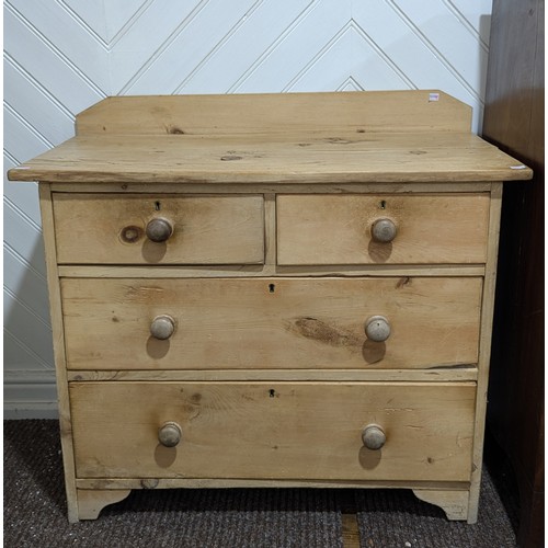 535 - A 19th century pine Chest of drawers, raised back over two short drawers and two long drawers, W 92 ... 