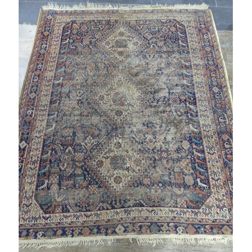 567 - Tribal Rugs; two old Caucasian rugs, 100% wool, one with stylised exotic birds, animals and flowers,... 