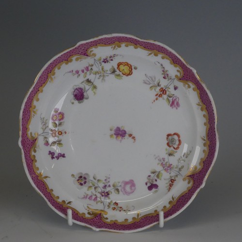 117 - An early 20thC Meissen porcelain lobed Dish, with pink scale border and interior floral decoration, ... 