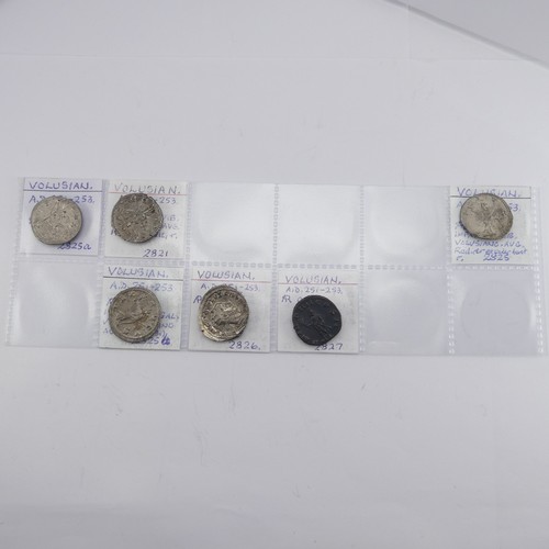 174 - Antiquarian Coins; Roman Military Anarchy Period (235 - 285 AD), five Volusian (251 - 253) silver co... 