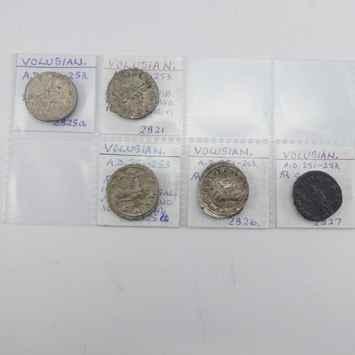 174 - Antiquarian Coins; Roman Military Anarchy Period (235 - 285 AD), five Volusian (251 - 253) silver co... 