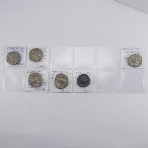 174 - Antiquarian Coins; Roman Military Anarchy Period (235 - 285 AD), five Volusian (251 - 253) silver co... 