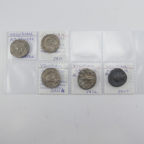 174 - Antiquarian Coins; Roman Military Anarchy Period (235 - 285 AD), five Volusian (251 - 253) silver co... 