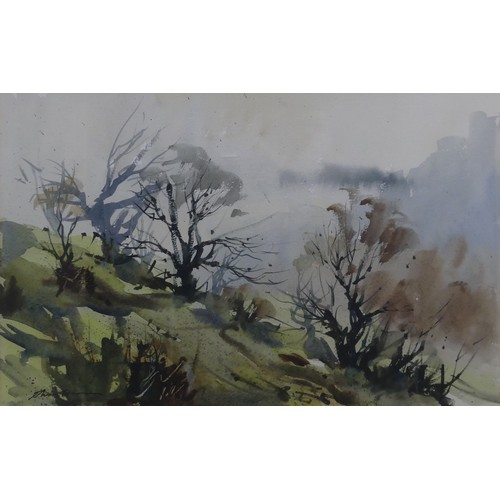 281 - John Hoar (British, b.1947), “Thorn trees on Exmoor”, watercolour, signed, 30cm x 50cm (... 