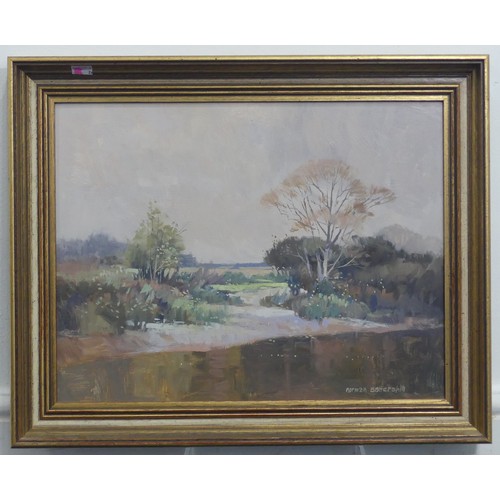 285 - Norman Battershill (British, 1922-2010), River Landscape, oil on board, signed, 35.5cm x 45.5cm (14i... 