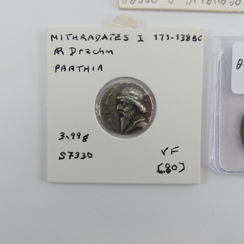 187 - Antiquarian Coins; Roman Republic Period, a silver Denarius, the obverse with helmetted head of Roma... 