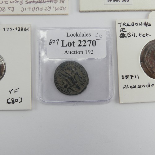 187 - Antiquarian Coins; Roman Republic Period, a silver Denarius, the obverse with helmetted head of Roma... 