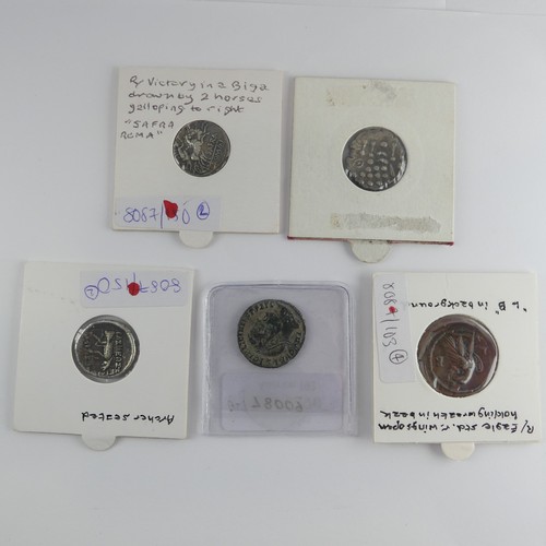 187 - Antiquarian Coins; Roman Republic Period, a silver Denarius, the obverse with helmetted head of Roma... 