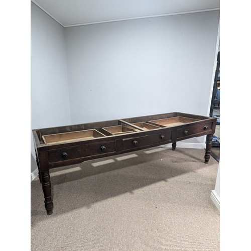 539 - A large 19th century farmhouse kitchen Table, four plank top with cleated ends, raised on later oak ... 