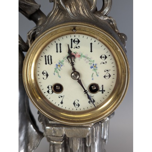 318 - A late 19th/early 20th century French spelter and marble figural mantle Clock, movement stamped '361... 