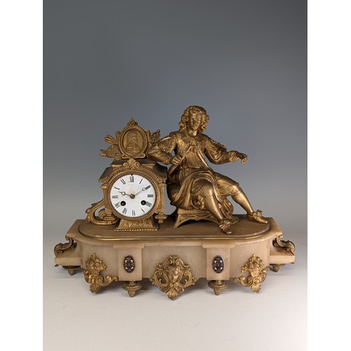 313 - A 19th Century French gilt spelter and onyx mantel Clock, movement stamped 'Japy Freres', 8-day stri... 