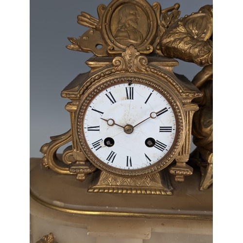 313 - A 19th Century French gilt spelter and onyx mantel Clock, movement stamped 'Japy Freres', 8-day stri... 