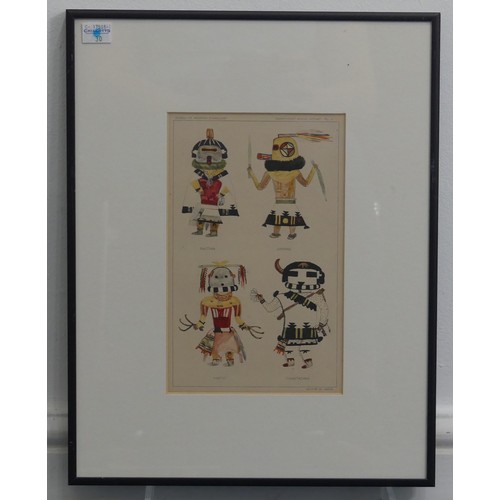 403 - A set of four framed colour plate illustrations of North American Indian traditional costume, taken ... 