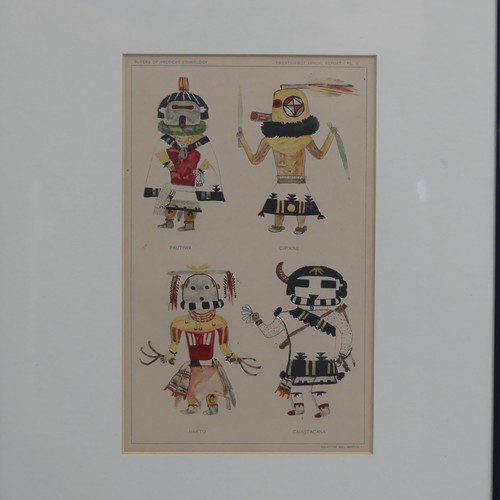 403 - A set of four framed colour plate illustrations of North American Indian traditional costume, taken ... 