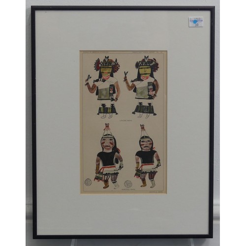 403 - A set of four framed colour plate illustrations of North American Indian traditional costume, taken ... 