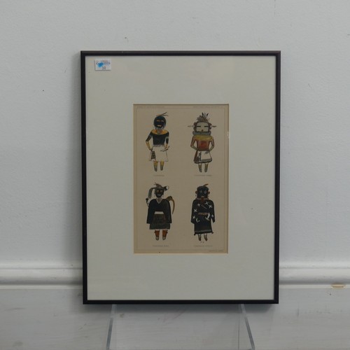 403 - A set of four framed colour plate illustrations of North American Indian traditional costume, taken ... 