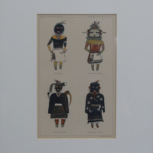 403 - A set of four framed colour plate illustrations of North American Indian traditional costume, taken ... 