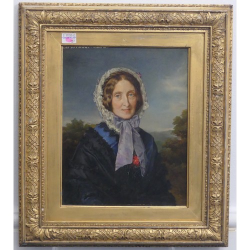 290 - English School (Mid-19th Century), Portrait of a Lady, head and shoulders, oil on panel, 27cm x 22cm... 