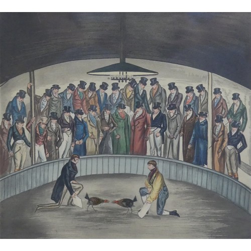 293 - After Henry Alken (1785-1851), Westminster Cock Pit in 1830, hand-coloured print, re-strike, 30cm x ... 