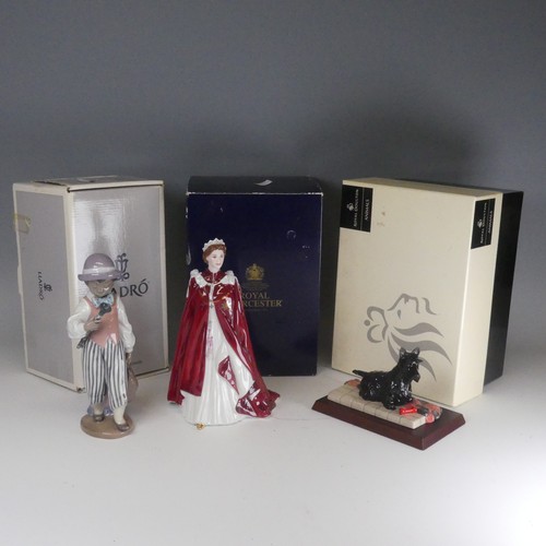 104 - A Royal Worcester Figure of Queen Elizabeth, celebrating her 80th Birthday, boxed, together with two... 