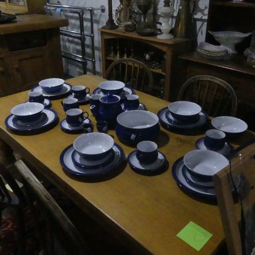 122 - A Denby Imperial Blue pattern part Dinner and Tea Service, comprising seven Dinner Plates, seven Sid... 