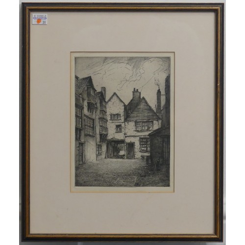 294 - F. M. Hayman (British, 20th Century), Three monochrome etchings of Exeter, circa 1925: The Elephant ... 