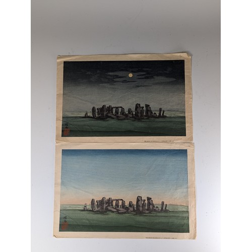 278 - Yoshijiro Urushibara / Mokuchu (1888-1953), a pair of Japanese woodblock prints, Stonehenge by Moonl... 