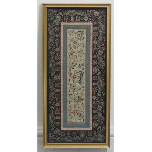 131 - An antique Chinese embroidered silk Collar, 39.5cm x 39.5cm, mounted on silk panels and framed, toge... 