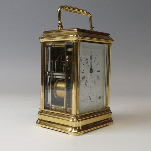 320 - A 20th century French L'Epee brass carriage Clock, the enamelled dial set with Roman and Arabic nume... 