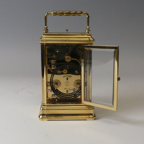 320 - A 20th century French L'Epee brass carriage Clock, the enamelled dial set with Roman and Arabic nume... 