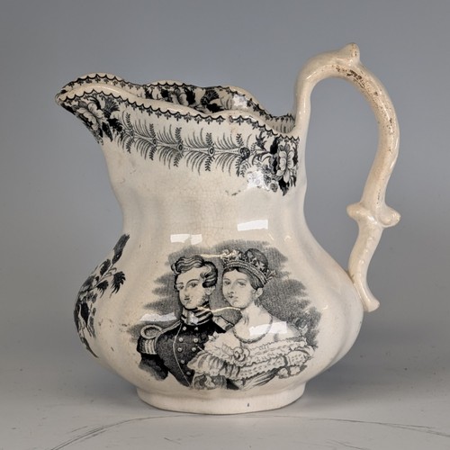 123 - A mid 19thC Staffordshire pottery Commemorative Mug, with lobed bulbous body decorated with a transf... 